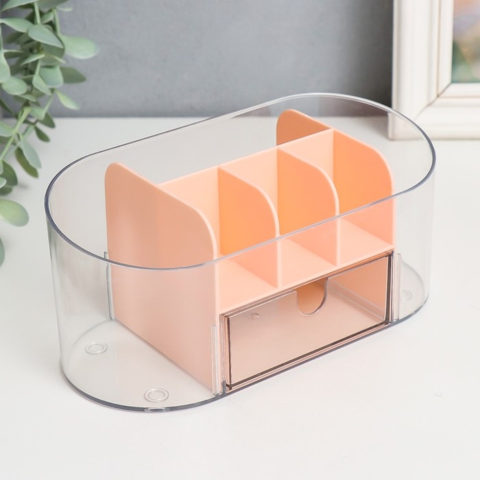 Шкатулка для косметики пластик Шкатулка для косметики пластик "Овальная с ящичком" розовая 8,5х19,5х9 см