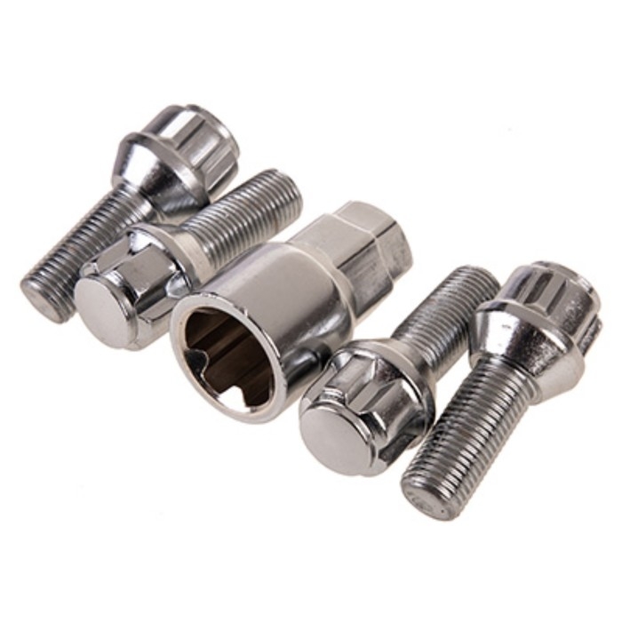 Болты секретки Skyway, M12х1,25х28 конус, 5 луч, 1 кл, хром, набор 4 шт