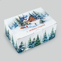 Коробка подарочная новогодняя складная &laquo;Новогодняя акварель&raquo;, 22 х 15 х 10 см, Новый год