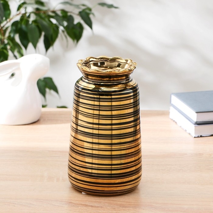 Ваза керамика настольная Ваза керамика настольная "Альба" d 6,5 см 11х20 см, чёрно-золотой