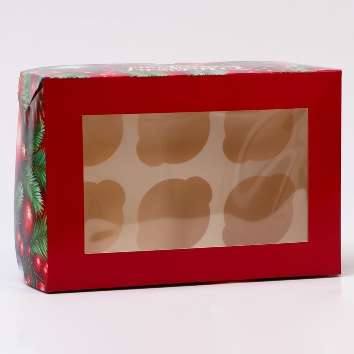 Новый год. Коробка для 6 капкейков с окном "Загадай желание", 25 х 17 х 10 см, упаковка