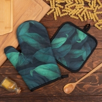 Кухонный набор (2 предмета) Этель &laquo;Листья&raquo;, прихватка 17х17 см, варежка 26х16 см, 100% п/э