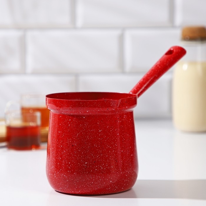 Турка для кофе Доляна &laquo;Мрамор рэд&raquo;, 800 мл, d=10 см, антипригарное покрытие, индукция, красная