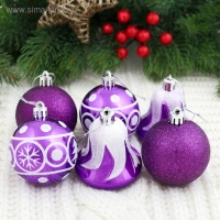 Набор украшений пластик 6 шт "Византия" (4 шара d-6 см, 2 колокольчика) фиолетовый Набор украшений пластик 6 шт "Византия" (4 шара d-6 см, 2 колокольчика) фиолетовый