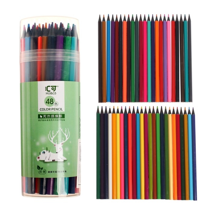 Карандаши 48 цветов в тубусе, корпус шестигранный (пластиковые) черное основание Карандаши 48 цветов в тубусе, корпус шестигранный (пластиковые) черное основание