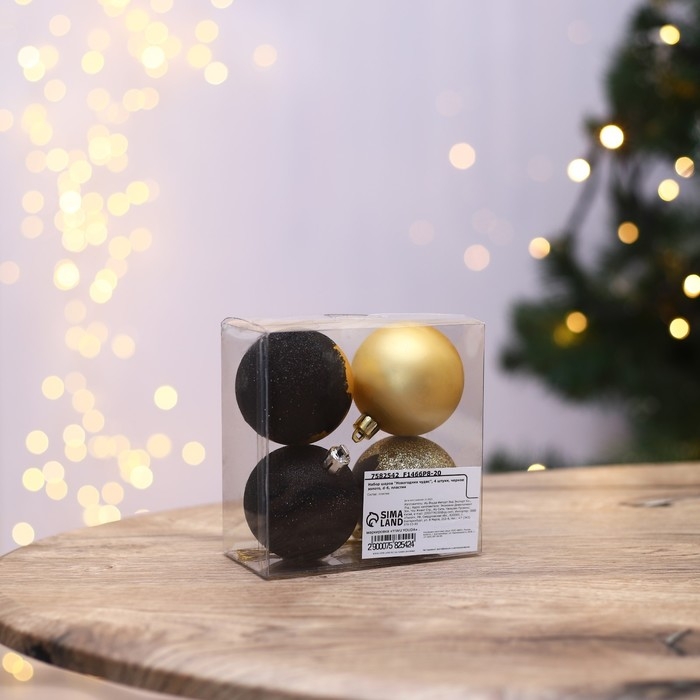 Шары ёлочные новогодние &laquo;Новогодних чудес&raquo;, на Новый год, пластик, d=6, 4 шт., цвет черное золотой