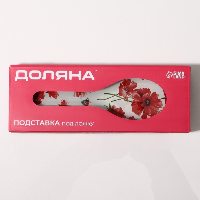 Подставка стеклянная под ложку Доляна &laquo;Красные маки&raquo;, 23,5&times;8,3&times;1,5 см