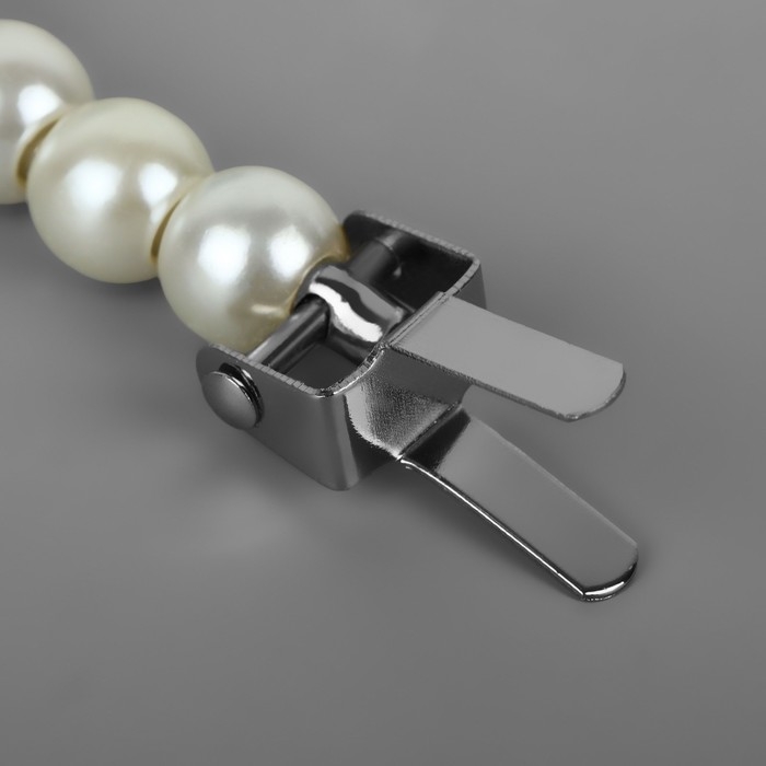 Ручка для сумки, металлическая, жемчужные бусы, на прокол, 12,5 &times; 9 &times; 1,2 см, цвет белый/серебряный