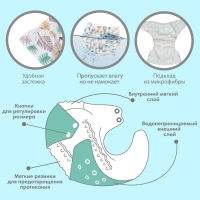 Многоразовый подгузник &laquo;Перья&raquo;, 3-15 кг, цвет белый, Крошка Я
