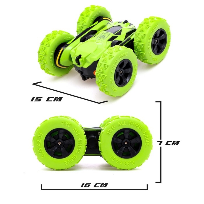 Машина-перевёртыш радиоуправляемая &laquo;Трюкач&raquo;, работает от аккумулятора, цвет зелёный