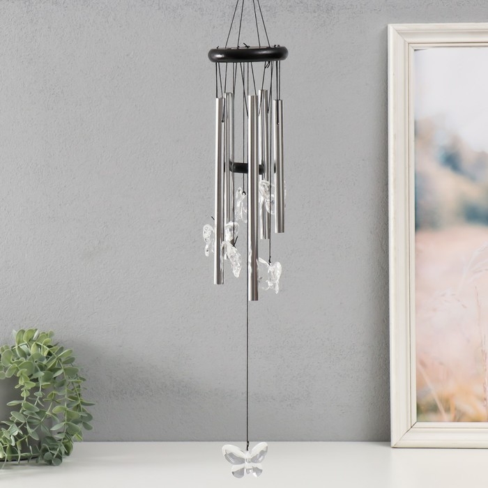 Музыка ветра металл, дерево "Хрустальные бабочки" 5 трубок 60х9х9 см