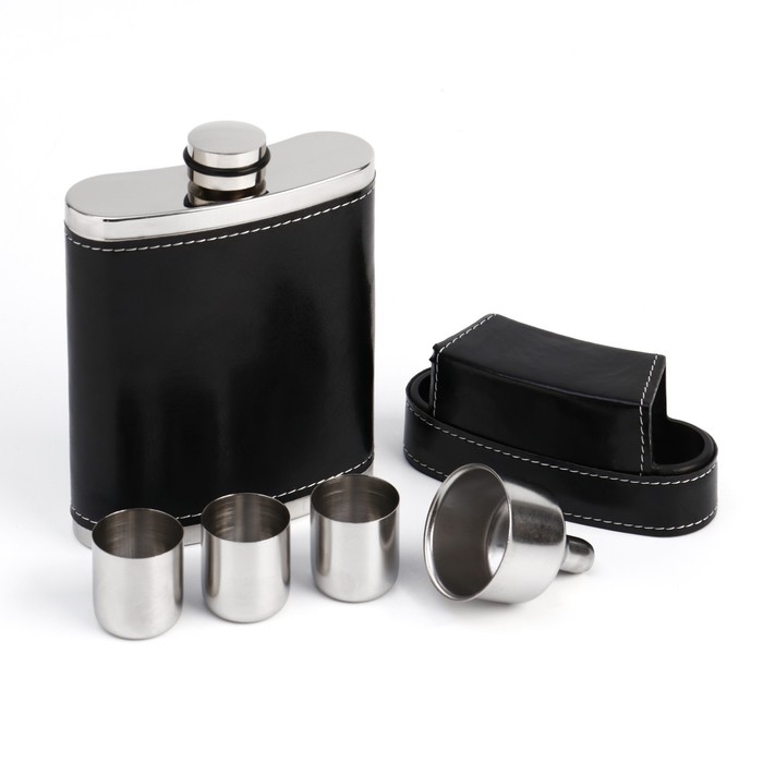 Фляжка для алкоголя и воды, нержавеющая сталь, чехол, 240 мл, 8 oz, 3 стопки и воронка Фляжка для алкоголя и воды, нержавеющая сталь, чехол, 240 мл, 8 oz, 3 стопки и воронка