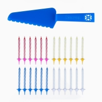 Свечи для торта в наборе с лопаткой для торта &laquo;С Днём Рождения&raquo;, синяя лопатка, 17 х 27,7 см.