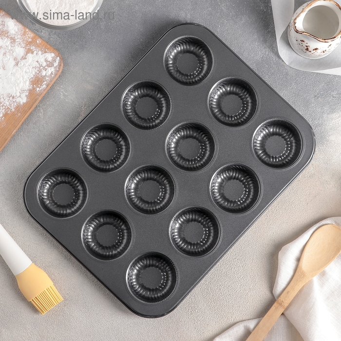 Форма для выпечки Доляна «Пудинг», 35×27×3 см, 12 ячеек, антипригарное покрытие, цвет чёрный Форма для выпечки Доляна «Пудинг», 35×27×3 см, 12 ячеек, антипригарное покрытие, цвет чёрный