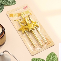 Набор свечей для торта, 4 шт "Блестящие звезды", золотые Набор свечей для торта, 4 шт "Блестящие звезды", золотые