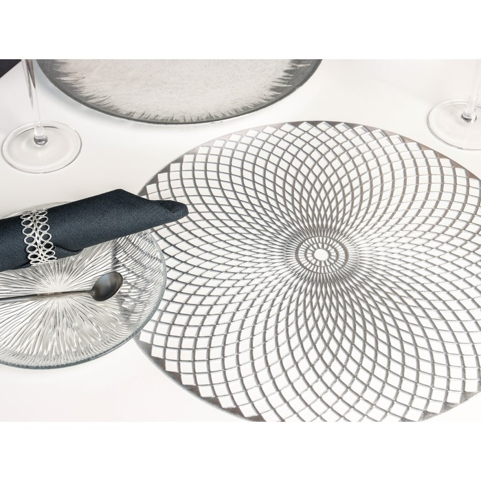Салфетки сервировочные на стол Доляна &laquo;Вира&raquo;, 4 шт, d=38 см, цвет серебряный
