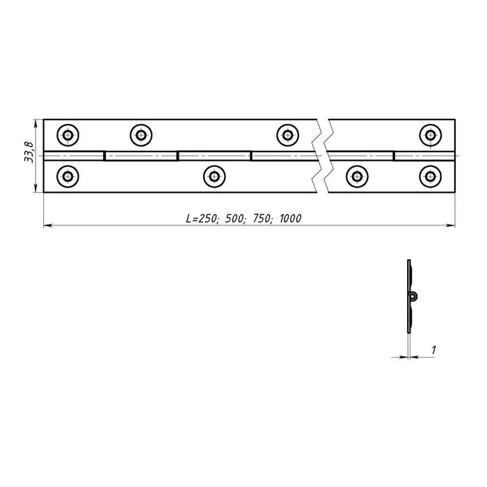 Петля рояльная, 500 мм, без покрытия Петля рояльная, 500 мм, без покрытия