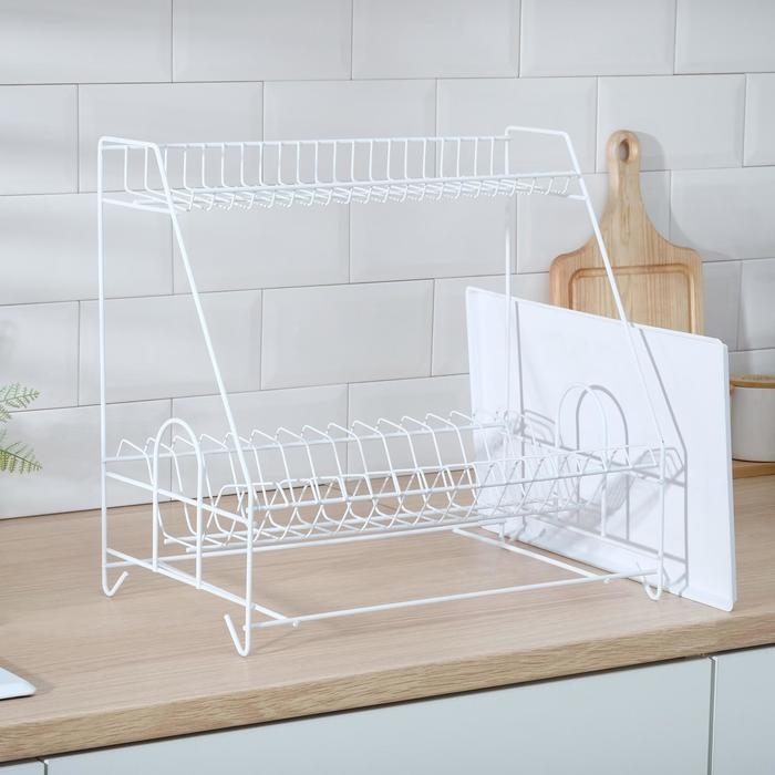 Сушилка для посуды с поддоном 2-х ярусная, 24&times;40&times;38 см, цвет белый