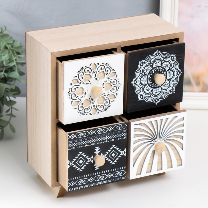 Шкатулка дерево комод 4 ящика "Вышивка. Узоры" 22,5х10х24,5 см