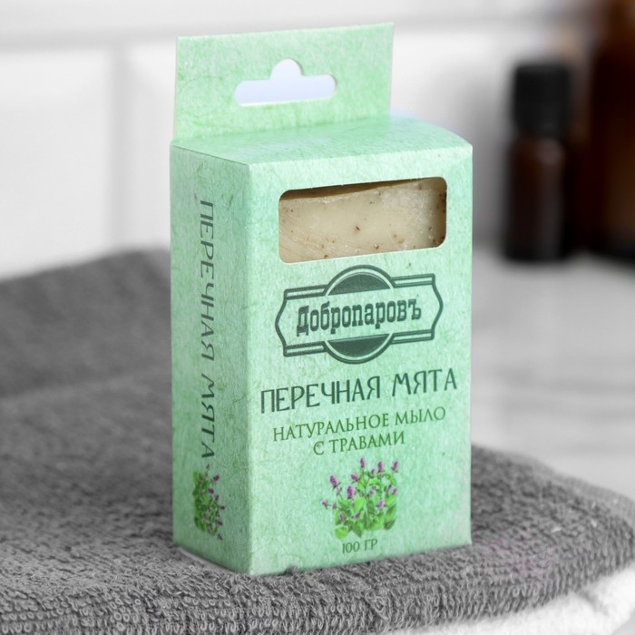 Мыло банное натуральное с травами в коробке Мыло банное натуральное с травами в коробке "Мята перечная" 100 г Добропаровъ