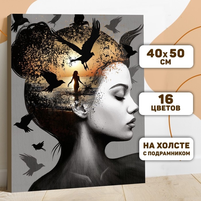 Картина по номерам на холсте с подрамником Картина по номерам на холсте с подрамником "Задумчивая девушка" 40*50 см