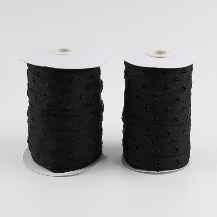 Тесьма с кнопками, 25-25 мм, 17 мм × 45 ± 1 м, цвет чёрный Тесьма с кнопками, 25-25 мм, 17 мм × 45 ± 1 м, цвет чёрный