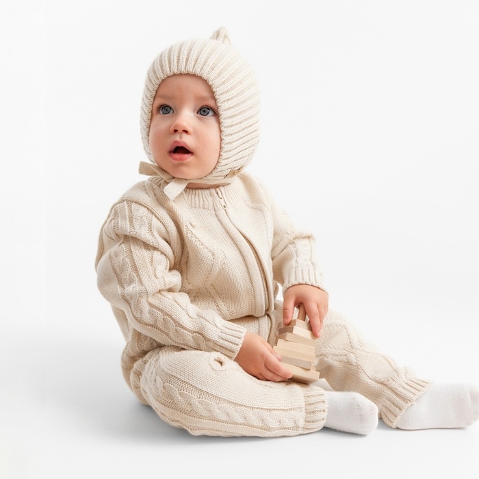 Комбинезон вязаный детский MINAKU, цвет бежевый, рост 68-74 см
