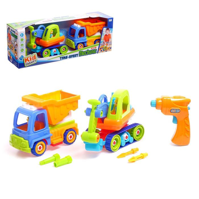 Конструктор винтовой &laquo;Строительный транспорт&raquo;, набор 2 шт, с электрическим шуруповертом