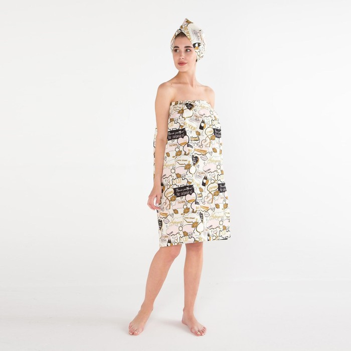 Набор для сауны Этель Набор для сауны Этель "Девичник" парео 80*144 см + чалма, вафля 200г/м2, 100% хл