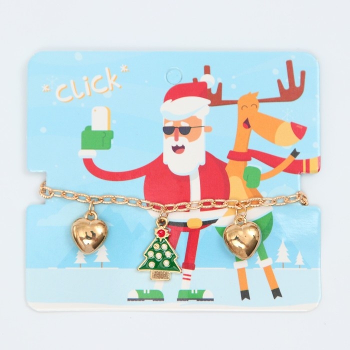 Новый год! Браслет &laquo;Ёлка&raquo; с сердечками, цветной в золоте