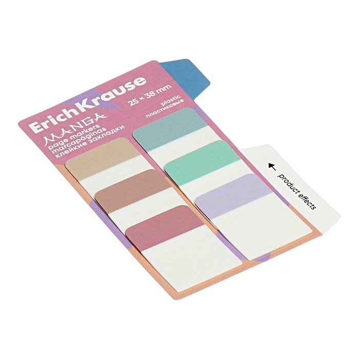 Закладки с клеевым краем пластиковые, 25х38 мм, ErichKrause, "Manga", 60 листов, 6 цветов