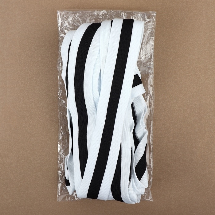 Тесьма трикотажная лампас 40 мм, 9,1 &plusmn; 0,5 м, цвет белый/чёрный