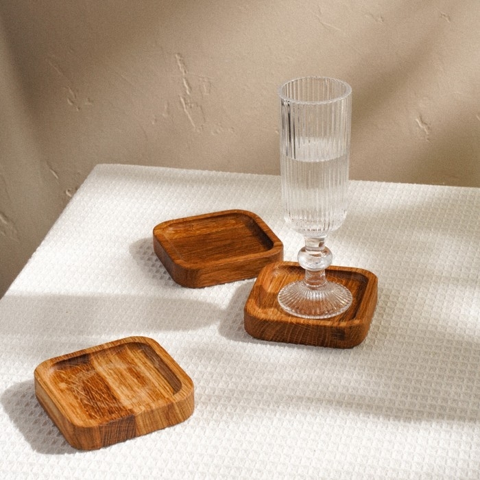 Набор тарелок - подставок из дуба Sima-Land Home, 10&times;10&times;2 см, 3 шт
