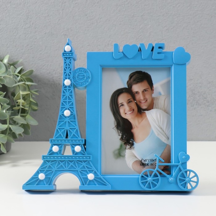 Фоторамка с подсветкой "Эйфелева башня" пластик, 10х15 см, цв. голубой