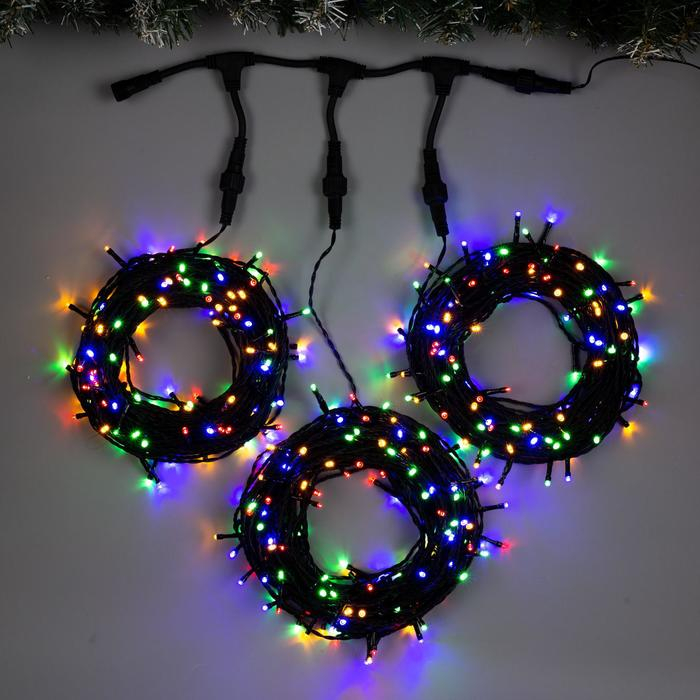 Гирлянда &laquo;Клип-лайт&raquo; 3 нити по 20 м, IP44, УМС, тёмная нить, 399 LED, свечение мульти, 8 режимов, 24 В