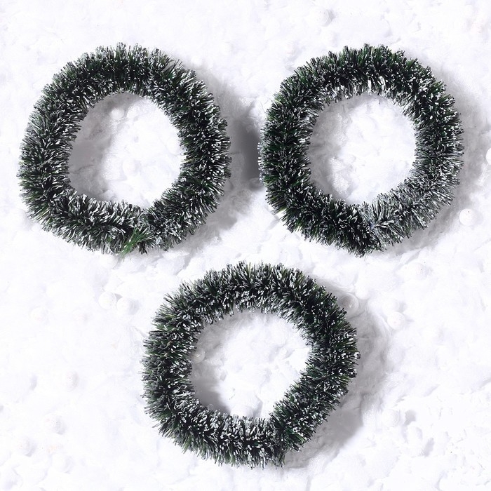 Декор &laquo;Новогодний венок&raquo;, набор 3 шт., размер 1 шт. &mdash; 6,5 см, цвет тёмно-зелёный