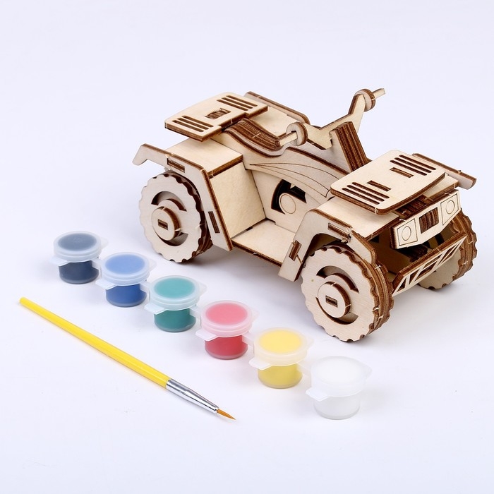 Конструктор из дерева &laquo;Квадроцикл&raquo;, 14х7,7х8,3 см, в комплекте краски, кисточка и наждачная бумага