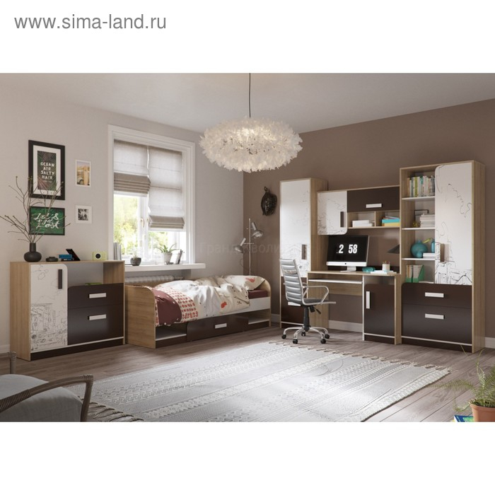 Кровать с ящиком Арабика, 2035х840х660, Дуб Ривьера/Белый-Арабика