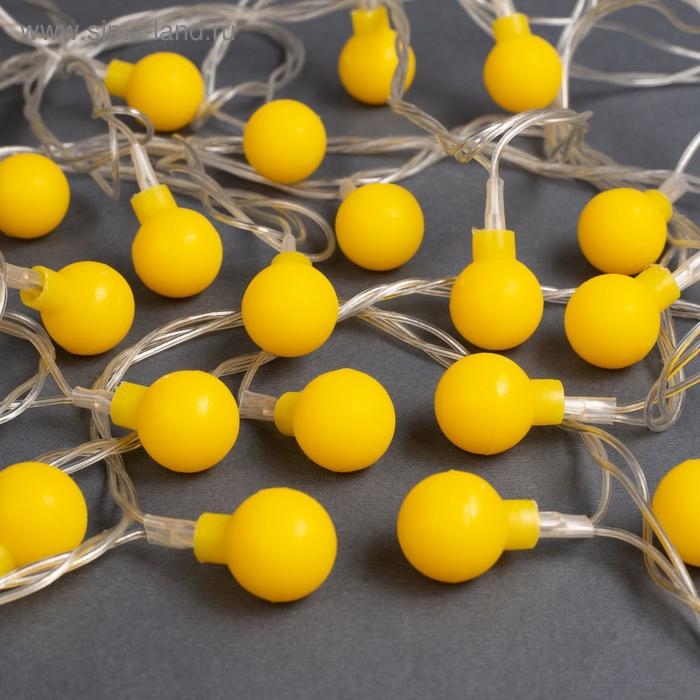 Гирлянда «Нить» 5 м с насадками «Шарики жёлтые», IP20, прозрачная нить, 30 LED, свечение жёлтое, 8 режимов, 220 В Гирлянда «Нить» 5 м с насадками «Шарики жёлтые», IP20, прозрачная нить, 30 LED, свечение жёлтое, 8 режимов, 220 В