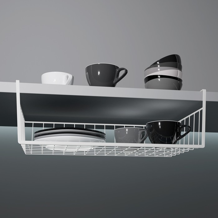 Корзина сетчатая навесная на полку Доляна, 35&times;23&times;12 см, цвет белый