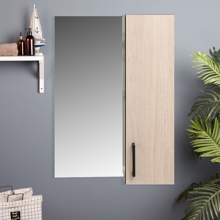 Зеркало-шкаф для ванной комнаты Зеркало-шкаф для ванной комнаты "Сантана 50", Дуб Сантана светлый, 50 х 70 х 16 см