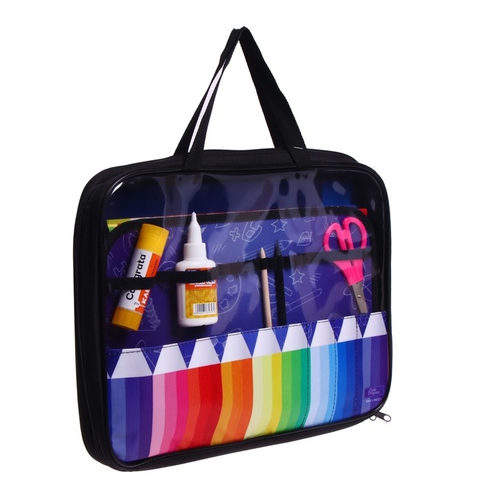 Папка для труда А4, 335 х 260 х 60 мм, с ручками, текстиль, ПВХ, с наполнением 13 предметов, Calligrata, ПТР-111, Папка для труда А4, 335 х 260 х 60 мм, с ручками, текстиль, ПВХ, с наполнением 13 предметов, Calligrata, ПТР-111, "Карандаши"