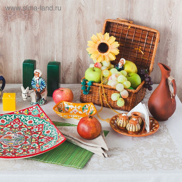 Ляган Риштанская Керамика Ляган Риштанская Керамика "Узоры", 33 см, квадратный, красный