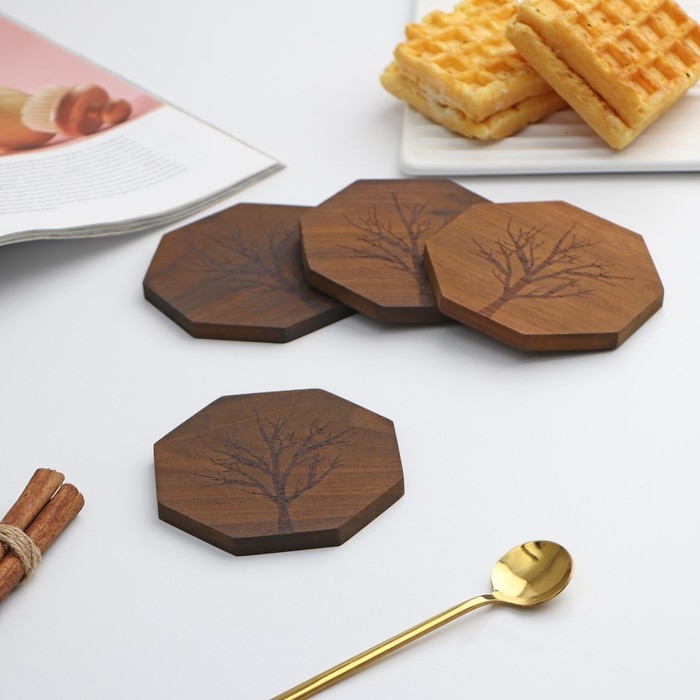 Набор подставок под кружки Magistro &laquo;Древо&raquo;, 4 шт, акация