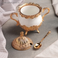 Сахарница &laquo;Бахмал&raquo;, 16&times;9&times;15 см, с ложкой, цвет металла золотой