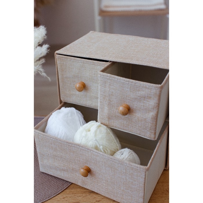 Короб LaDо́m &laquo;Франческа&raquo;, 3 выдвижных ящика, 30&times;20&times;28 см, цвет бежевый