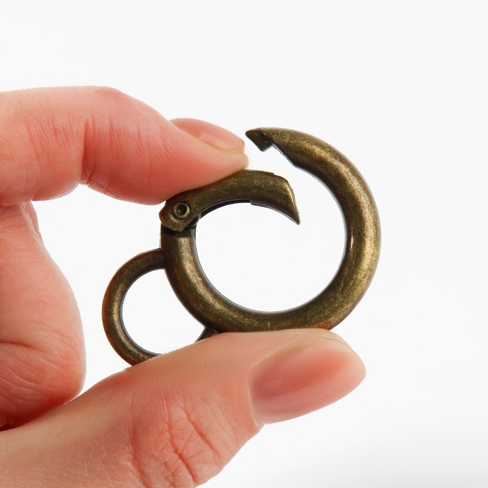 Кольцо-карабин, 37 мм, d = 27/19 мм, толщина - 4 мм, с креплением 12 &times; 3 мм, 5 шт, цвет бронзовый