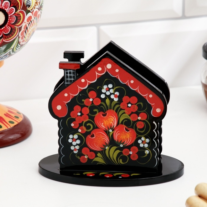 Салфетница &laquo;Домик&raquo;, 7 х 10 см, хохлома