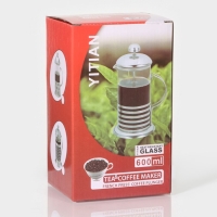 Чайник заварочный френч - пресс &laquo;Сейхо&raquo;, 600 мл, стекло, нержавеющая сталь