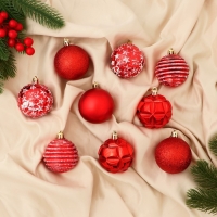 Набор шаров пластик d-5,5 см, 9 шт "Гармония" звёзды полоски, красно-белый Набор шаров пластик d-5,5 см, 9 шт "Гармония" звёзды полоски, красно-белый